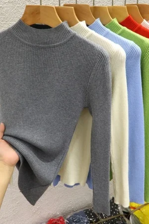 Female Casual Knitwear Clothing 2026 Turtleneck Women Sweater Autumn Winter Solid Pullover Basic Slim Versatile Soft Tops