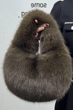 Soft Plush Women's Small Handbags Simple Faux Fur Female Fluffy Clutch Purse Winter Fashion Furry Tote Solid Color Shoulder Bags