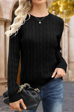Women's Autumn 2025 Daily Sweater Classic-fit Lightweight Cable Long Sleeve Mockneck Casual top Jumpers