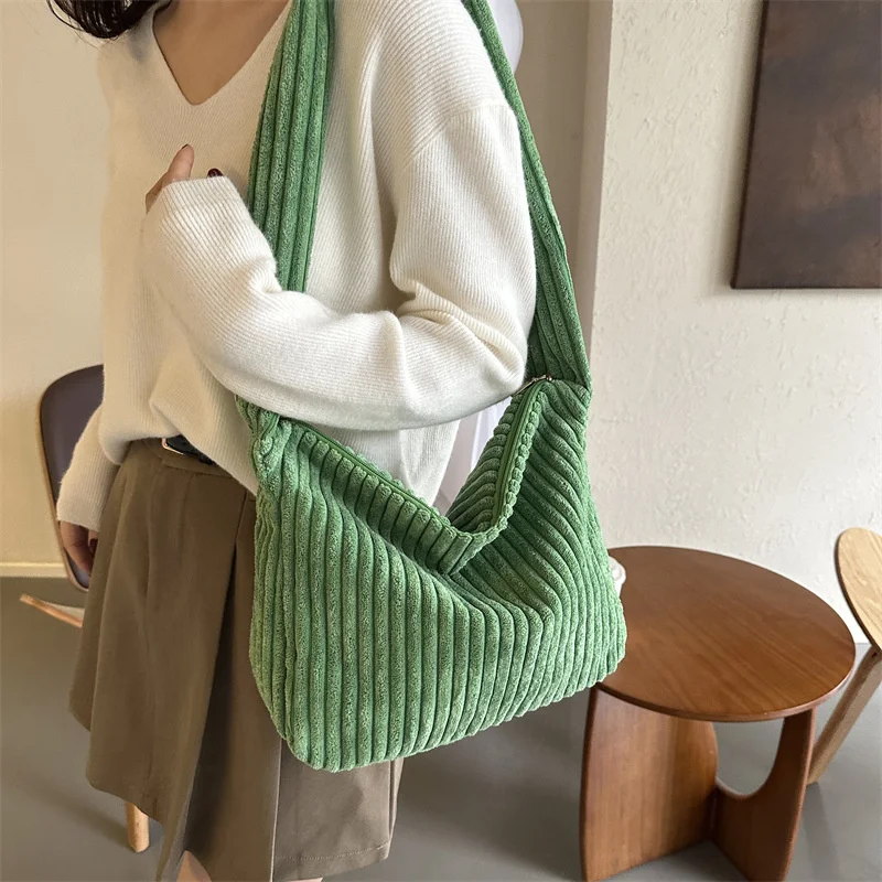 Winter Tote Bag for Women Large Capacity Handbags Casual Shoulder Bags Trend Female Corduroy Shopper Crossbody Bag - Image 4