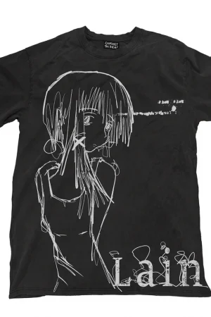 Lain Graphic Print Autumn Cotton Unisex T-shirt Short Sleeve Street Fashion Trend Clothing Street Style Winter Innerwear