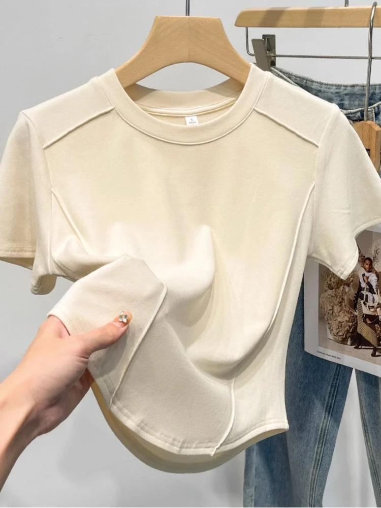 2026 Summer White T-shirt Cotton Female Short-sleeved Student Versatile Slim T-shirt Harajuku Crop Top Trend - Image 5