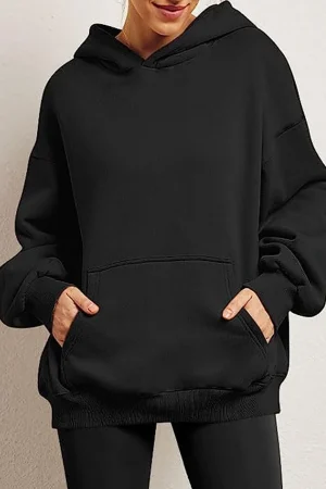 Women's Spring Autumn Hooded Fleece Sweatshirt Casual Pocket Top Comfortable Streetwear Fashion Upperwear