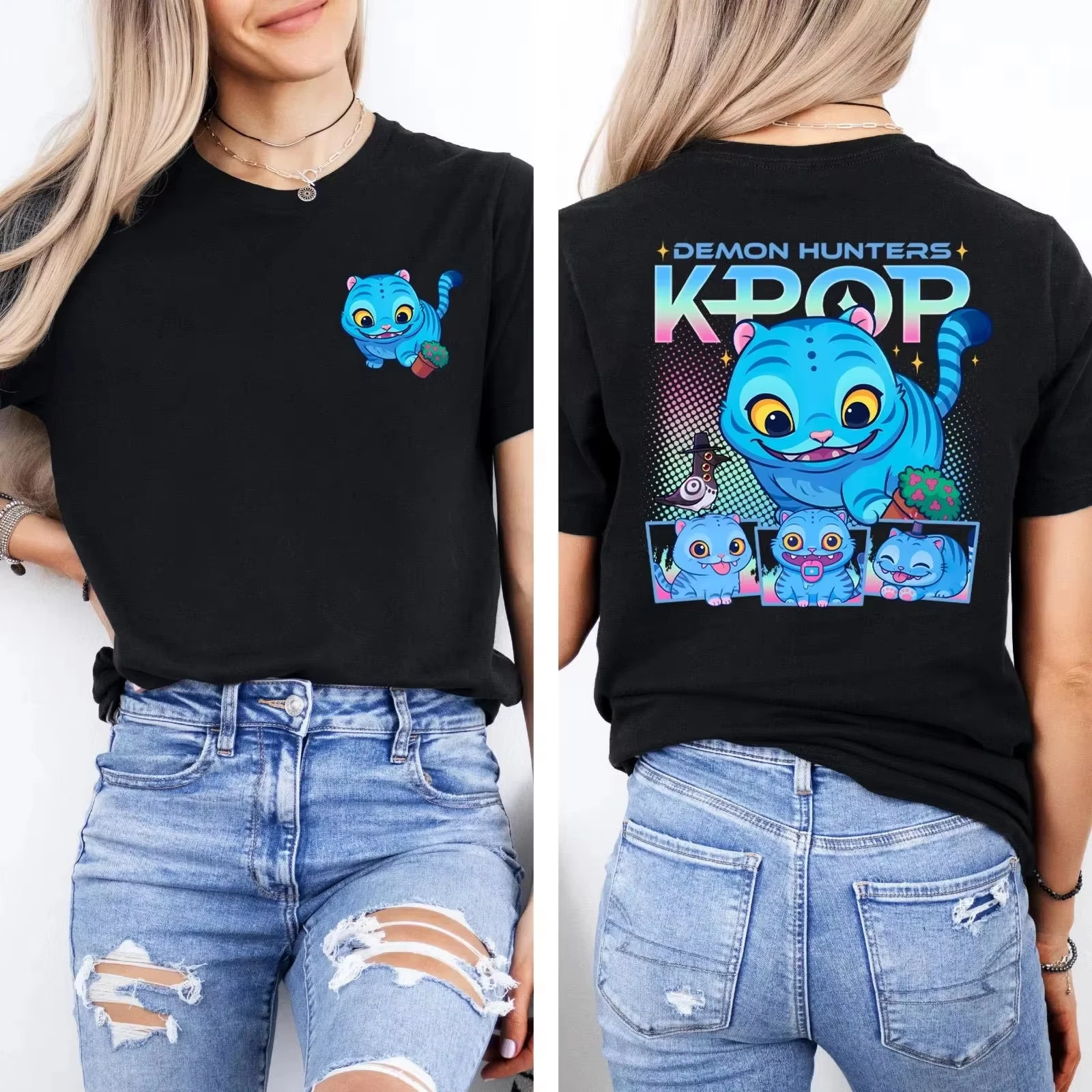 Unisex Kpop Demon Hunters T Shirt Tiger Bird and Vase Cotton Tops Funny Short Sleeve Crew Neck Tee Shirt Y2k Top Korean