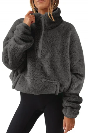 Solid Soft Fleece Hoodie Women Casual Loose Warm Zipper Long Sleeve Lapel Pullover Tops Lady Hoodies Streetwear 2025 Clothes