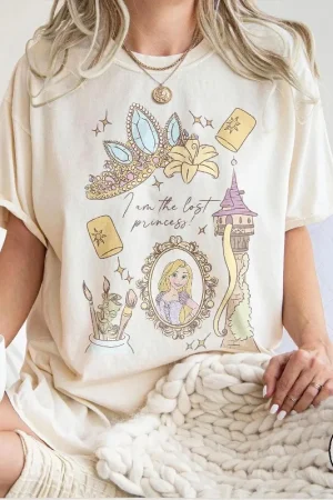 2025-26 Disney Moana 100% cotton printed T-shirt Retro Magic Hair Rapunzel Loose Breathable T-shirt Women's Clothing