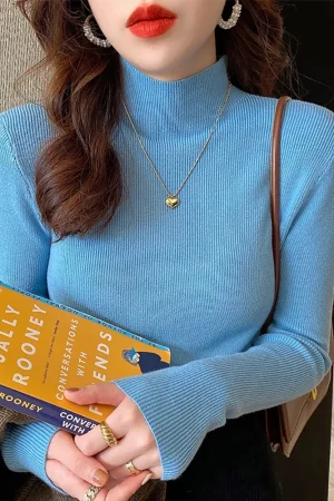 Women Knitted Pullovers 2025 Turtleneck Sweater Women Fashion Stretch Tops Long Sleeve Bottoming Knitted Sweater