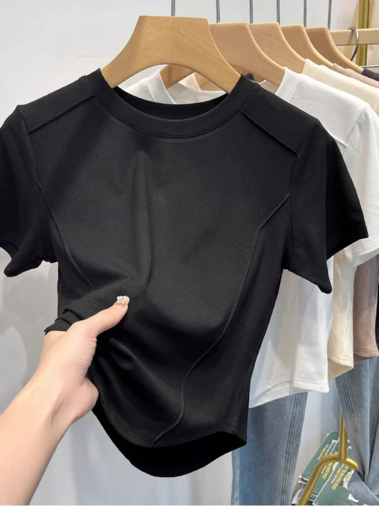 2026 Summer White T-shirt Cotton Female Short-sleeved Student Versatile Slim T-shirt Harajuku Crop Top Trend - Image 6