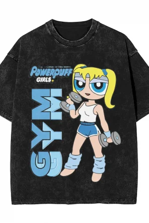 The Powerpuffs Girls Graphic Short Sleeve T-shirt For Women Street Vintage Men's T-shirt Washed Cotton Tops Casual Clothing