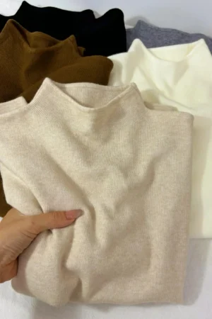 Women's Casual Vintage Knitted Long Sleeve Pullovers 2025 Autumn Winter Fashion Turtleneck Ladies Solid Sweater Woman clothing