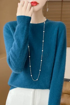 Autumn Winter Women 100% Merino Wool Sweater O-Neck Cashmere Pullover Basic Fashion Clothing Comfort Warm Top Casual Solid