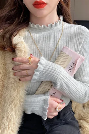 2026 Turtleneck Sweater Women Fashion New Binding Stretch Tops Women Knitted Pullovers Long Sleeve Bottoming Knitted Sweater