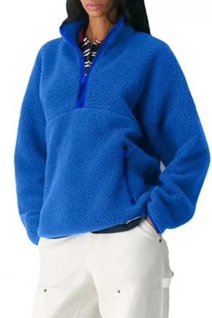 Women Fleece Hoodie Sherpa Sweatshirt Women Women Fleece Pullover Women’s Half Zip Fleece Pullover Jacket With Stand Collar Pock