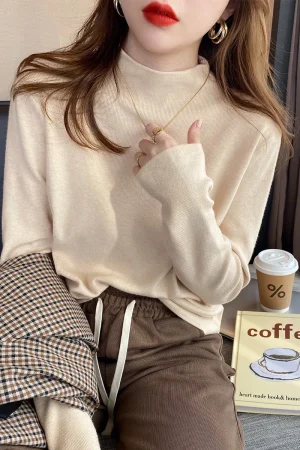 Women Fashion New Solid Tops Women Knitted Pullovers Autumn Winter Turtleneck Sweater Long Sleeve Bottoming Knitted Sweater ﻿