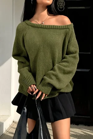 Solid Color Knitted Pullover Autumn and Winter Round Neck Casual Loose Versatile Top for Women