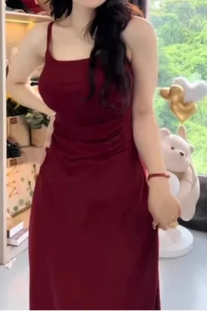 New Style Ladies Summer Fashion Slim Simplicity Elegant Trend Retro Fashion Camis Sling Off Shoulder Off Shoulder A-line Skirt