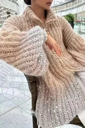 New autumn and winter Women's clothing Xiaochan style fashion sequin design sweater jacket