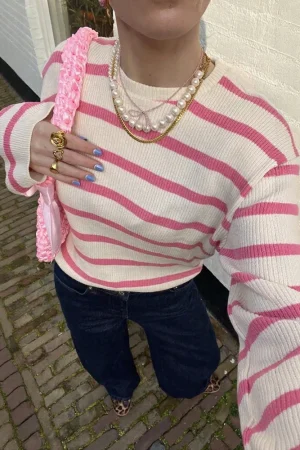 2025 Autumn and Winter New Knitted Top Lazy Wind Striped Knitted Sweater Pullover Fashion Temperament