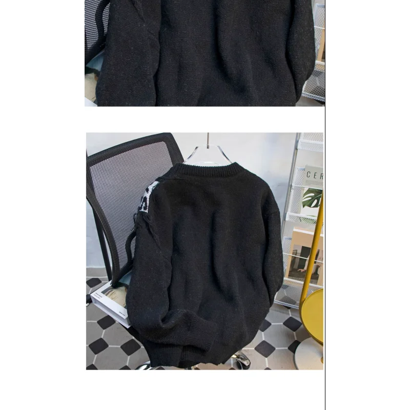 Raw Edge Patchwork Sweater Design, Trendy Brand Loose Pullover Top - Image 6